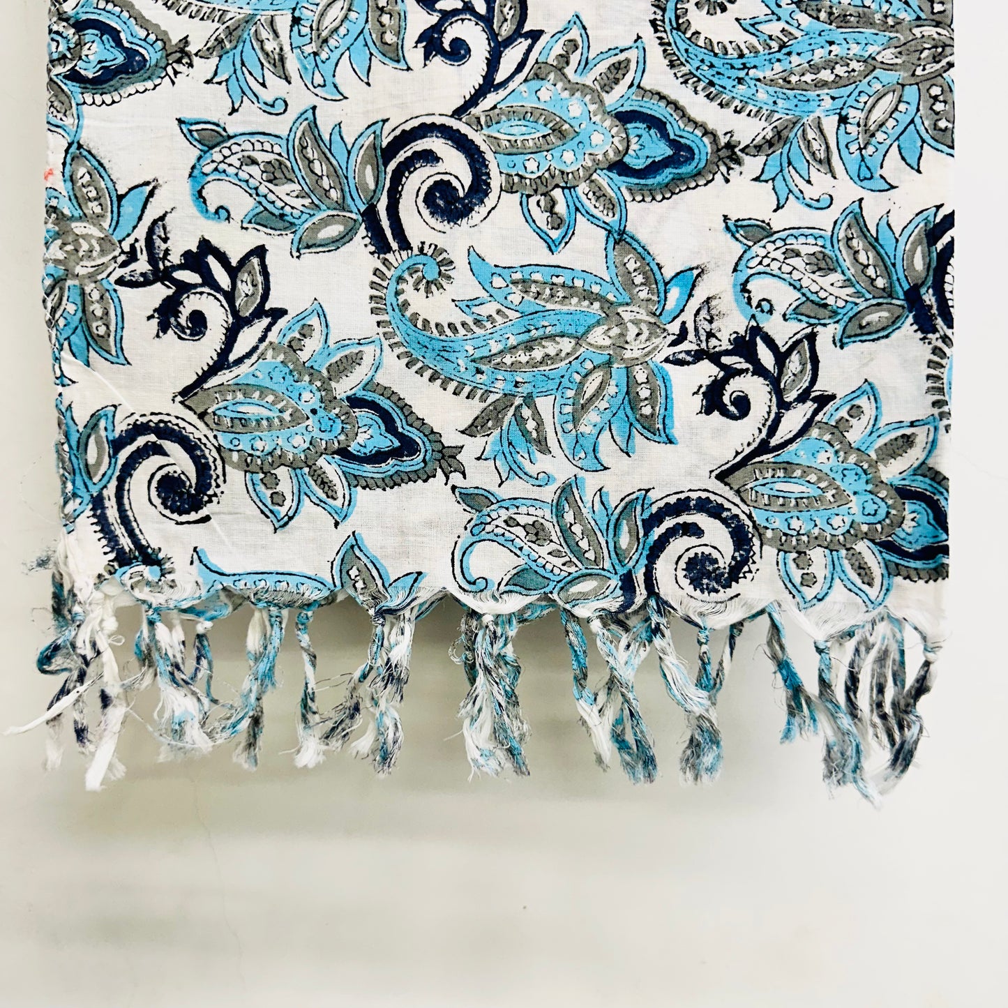 Paisley patterned Cotton scarf with blue and black design