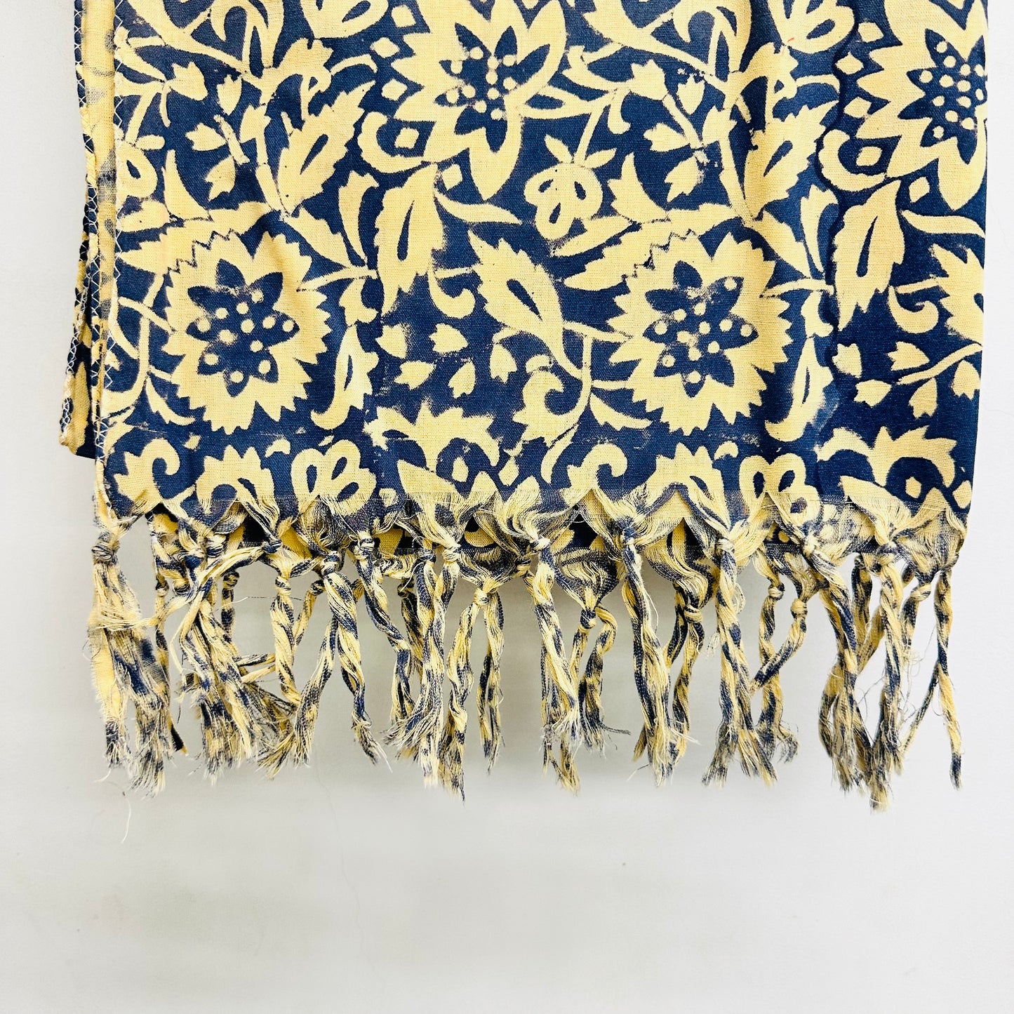 Navy blue and yellow floral patterned Cotton scarf
