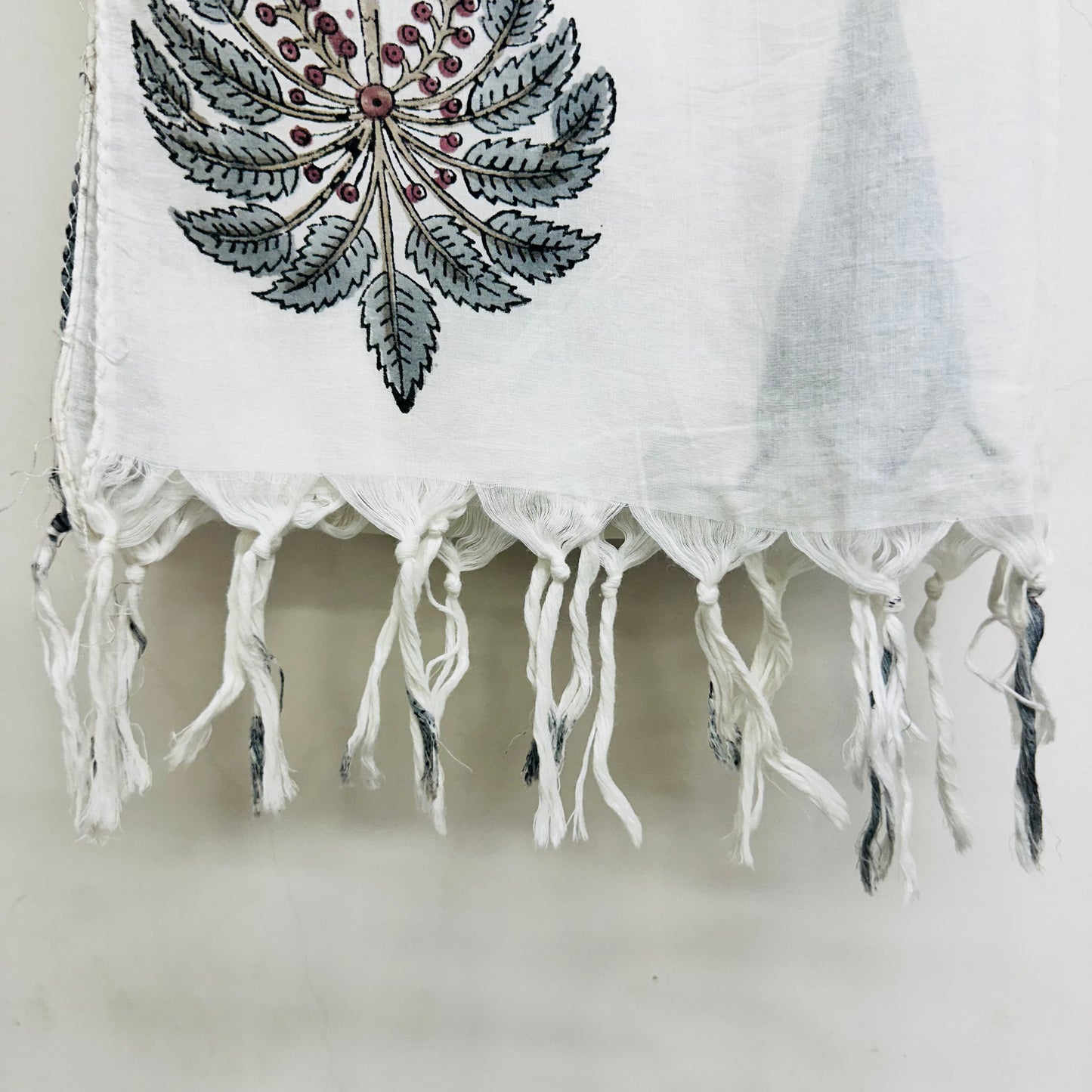 White Cotton scarf with black tree Print