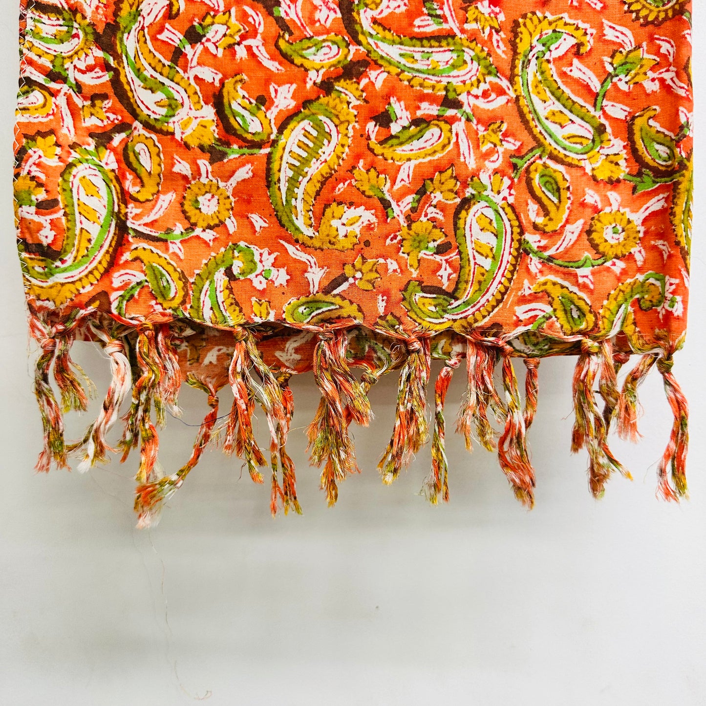 Colorful patterned Cotton scarf with green and orange design