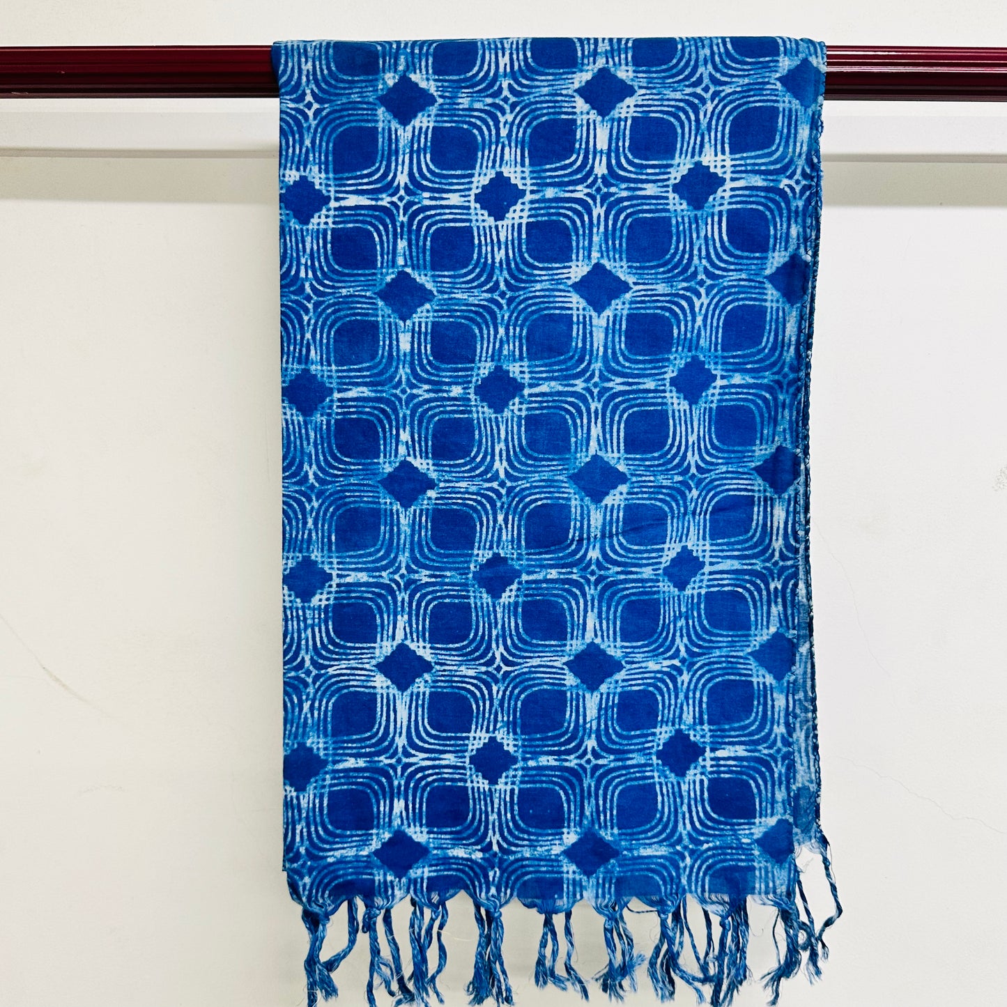 Blue patterned scarf