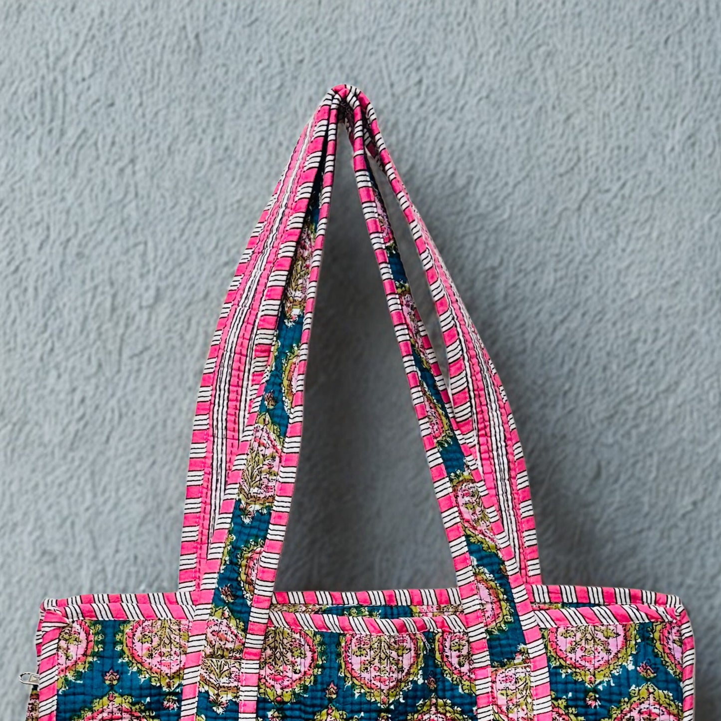 Pink Floral pattern Hand-Printed Tote Bag
