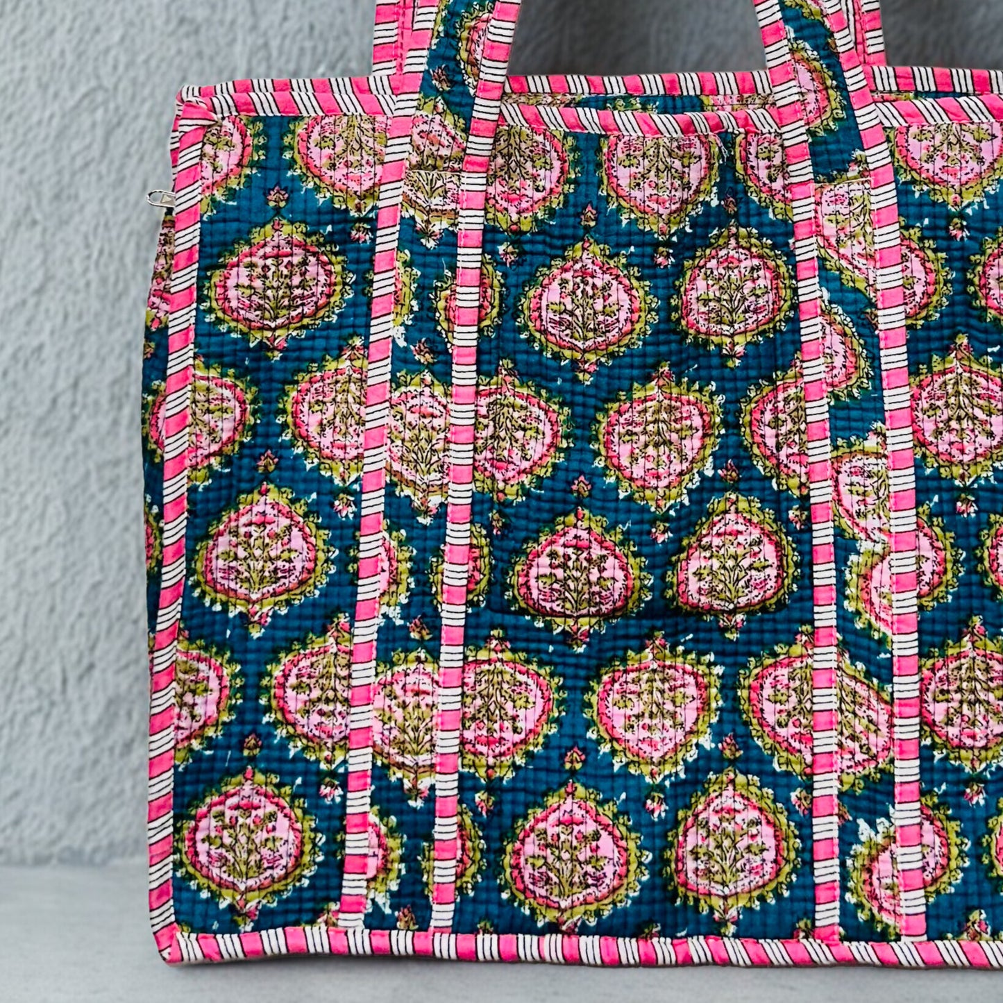 Pink Floral pattern Hand-Printed Tote Bag