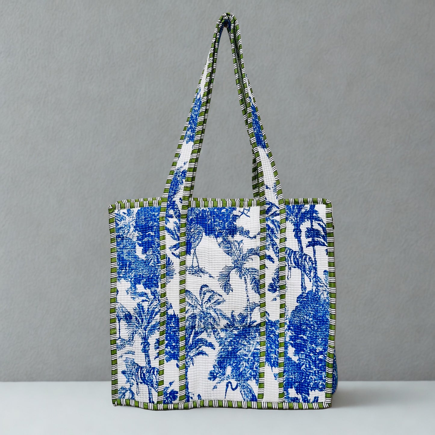 Blue pattern Hand-Printed Tote Bag