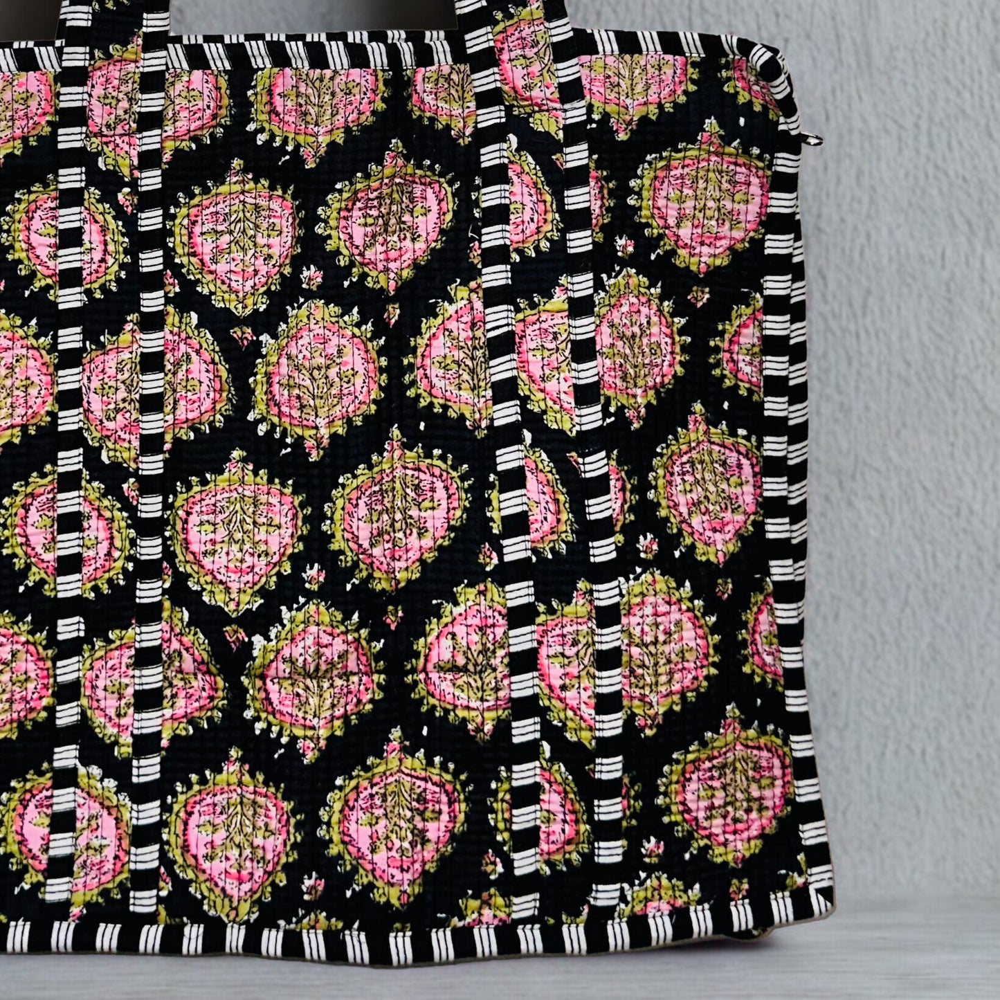 Black and pink pattern Hand-Printed Tote Bag