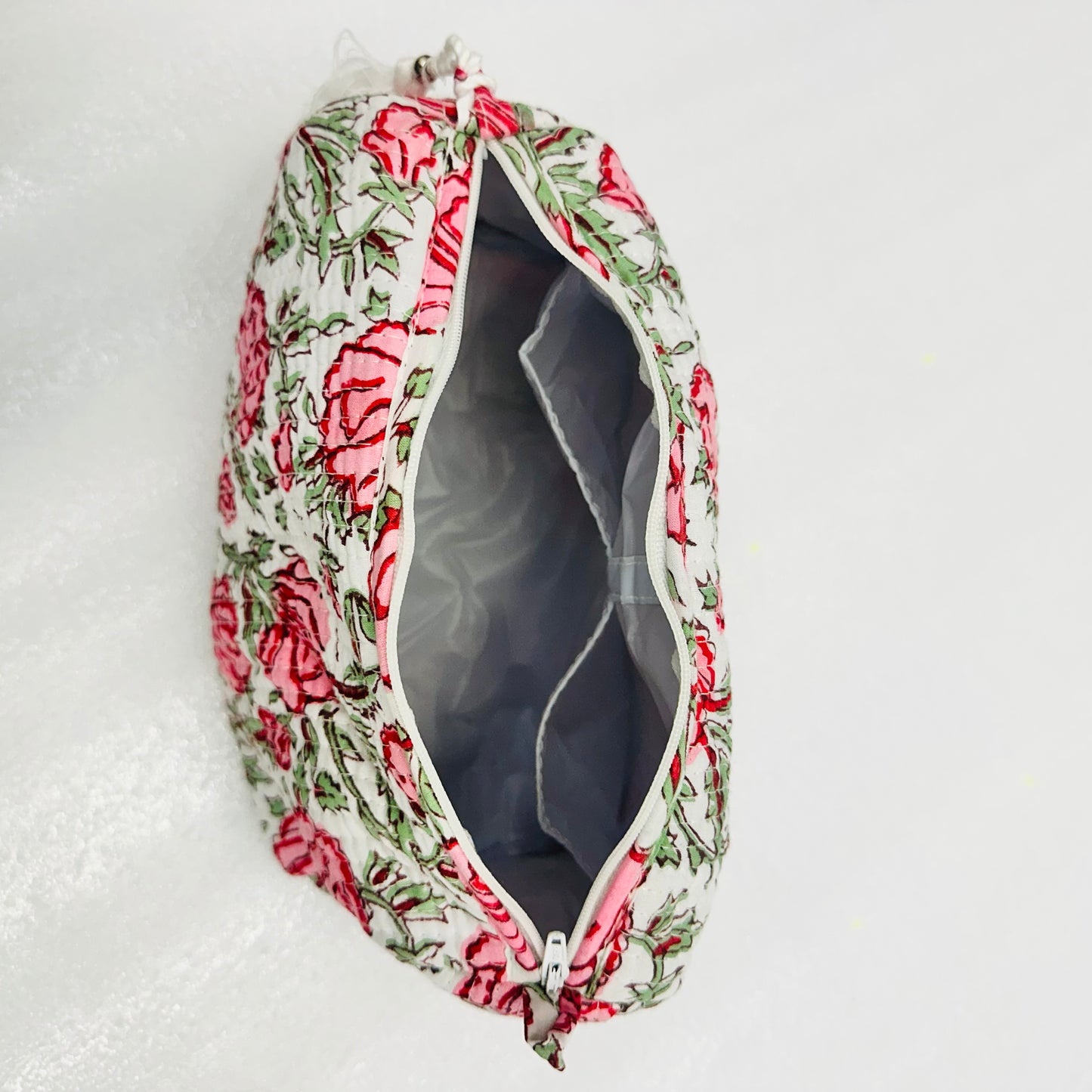 Floral white and red printed travel organizer pouch, Cosmetic Bags, Toiletry Kit
