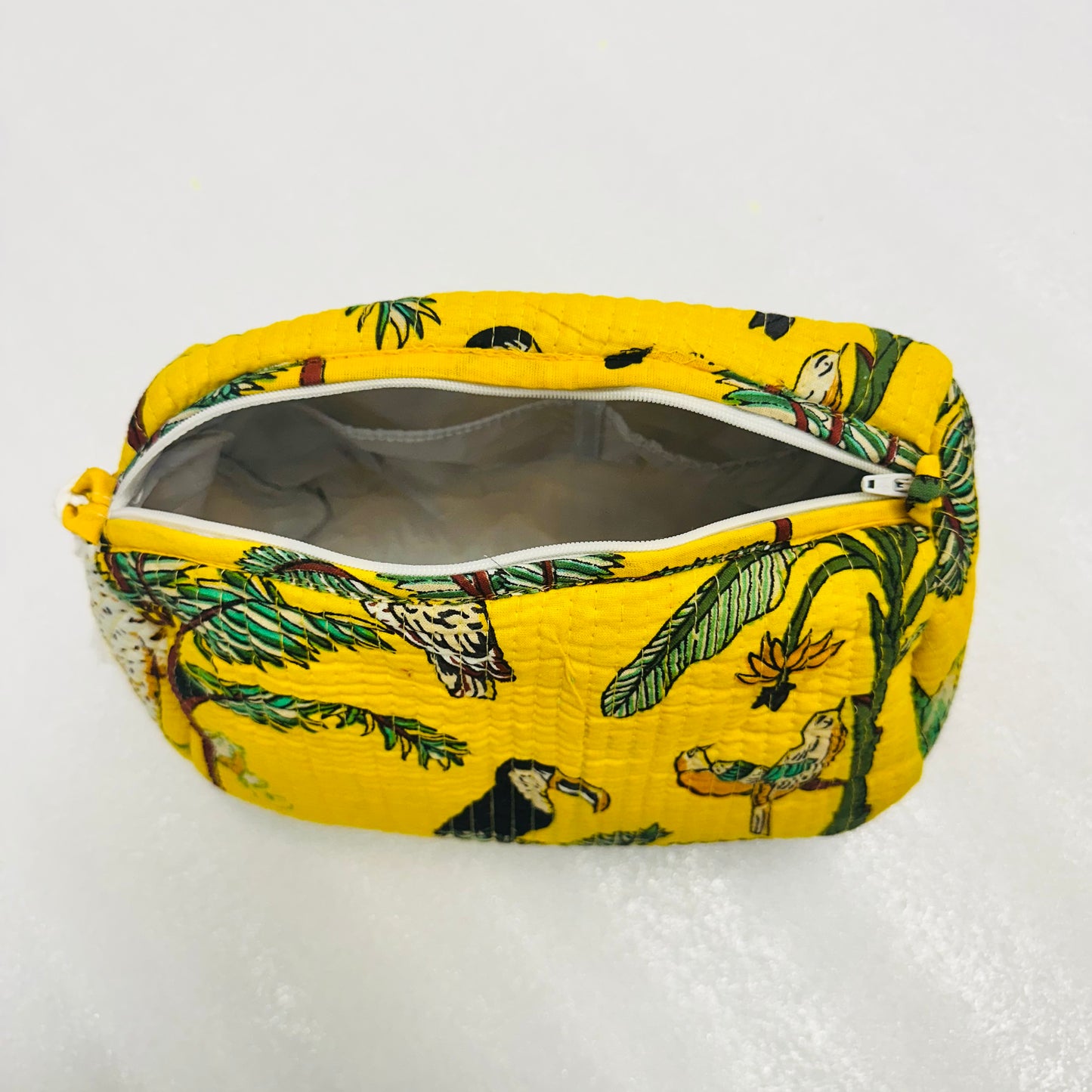 Yellow Printed with green leaf pattern Travel Organizer Pouch, Cosmetic Bags, Toiletry Kit