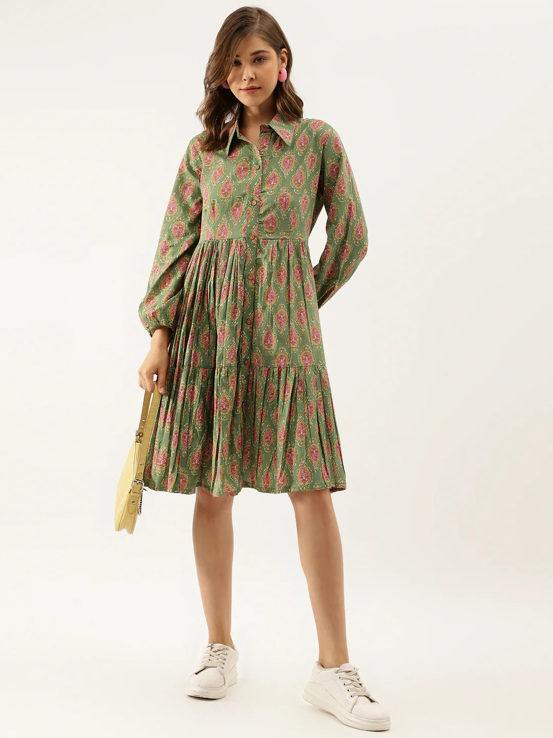 Green Cotton Paisley Print Dress