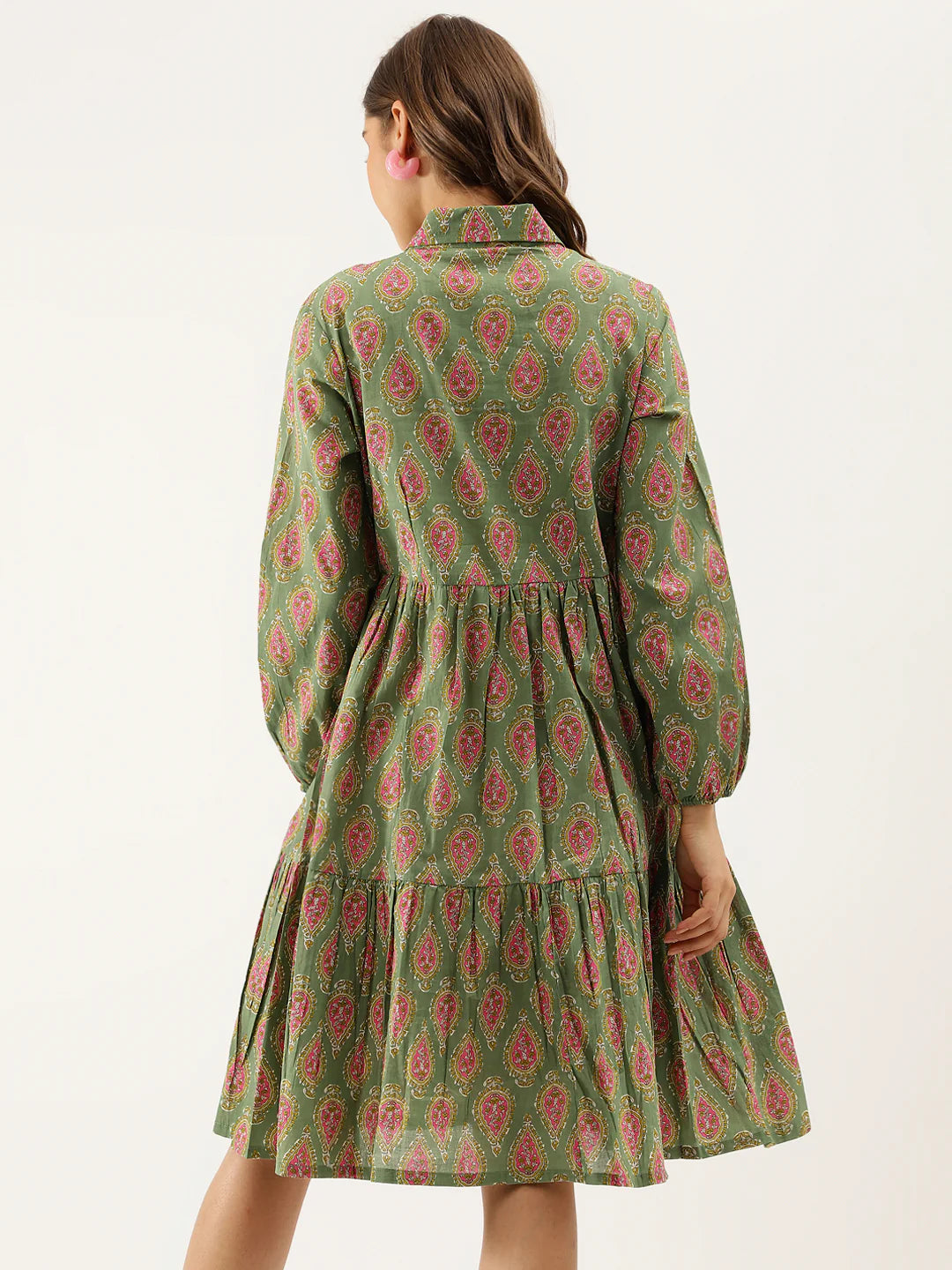 Green Cotton Paisley Print Dress