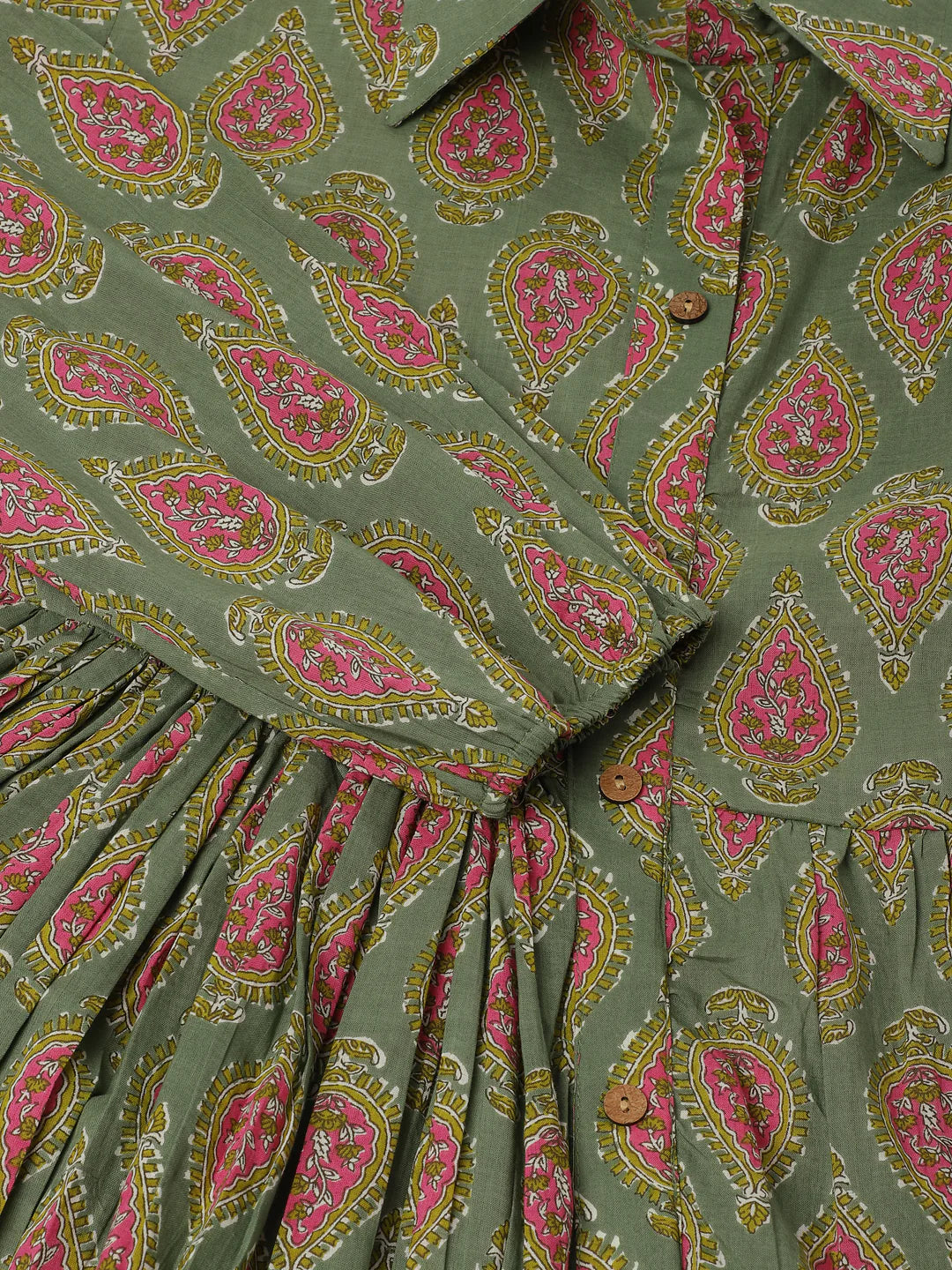 Green Cotton Paisley Print Dress