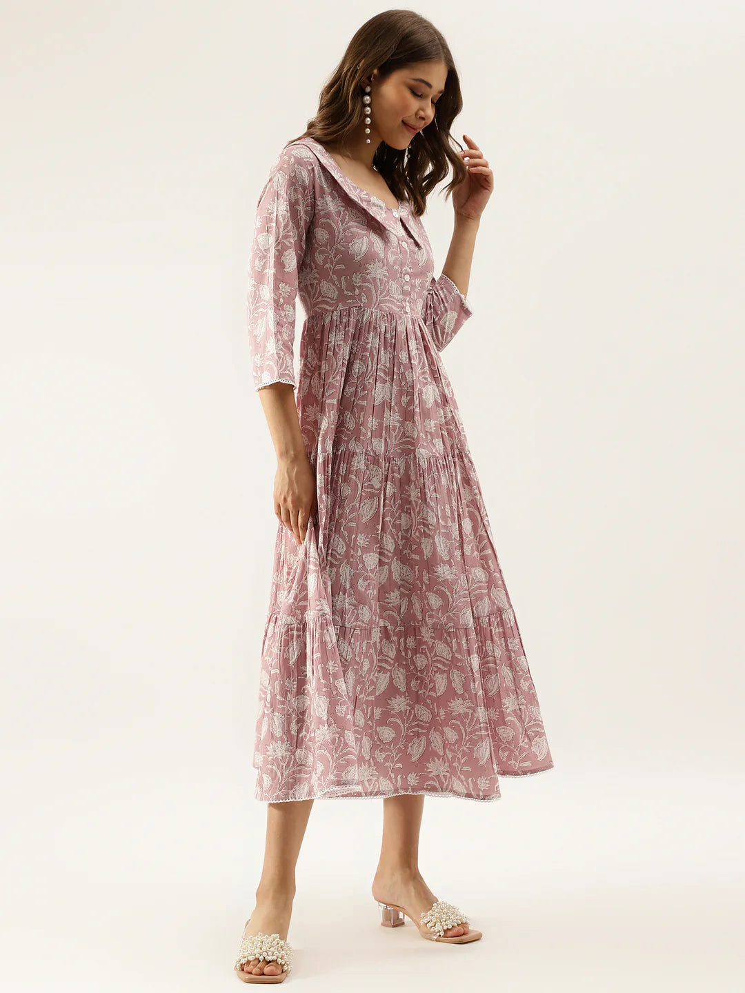 Floral Print Cotton Ethnic Dress