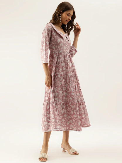 Floral Print Cotton Ethnic Dress