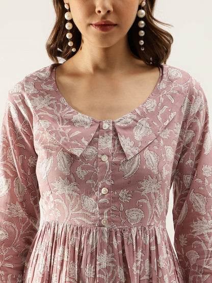 Floral Print Cotton Ethnic Dress