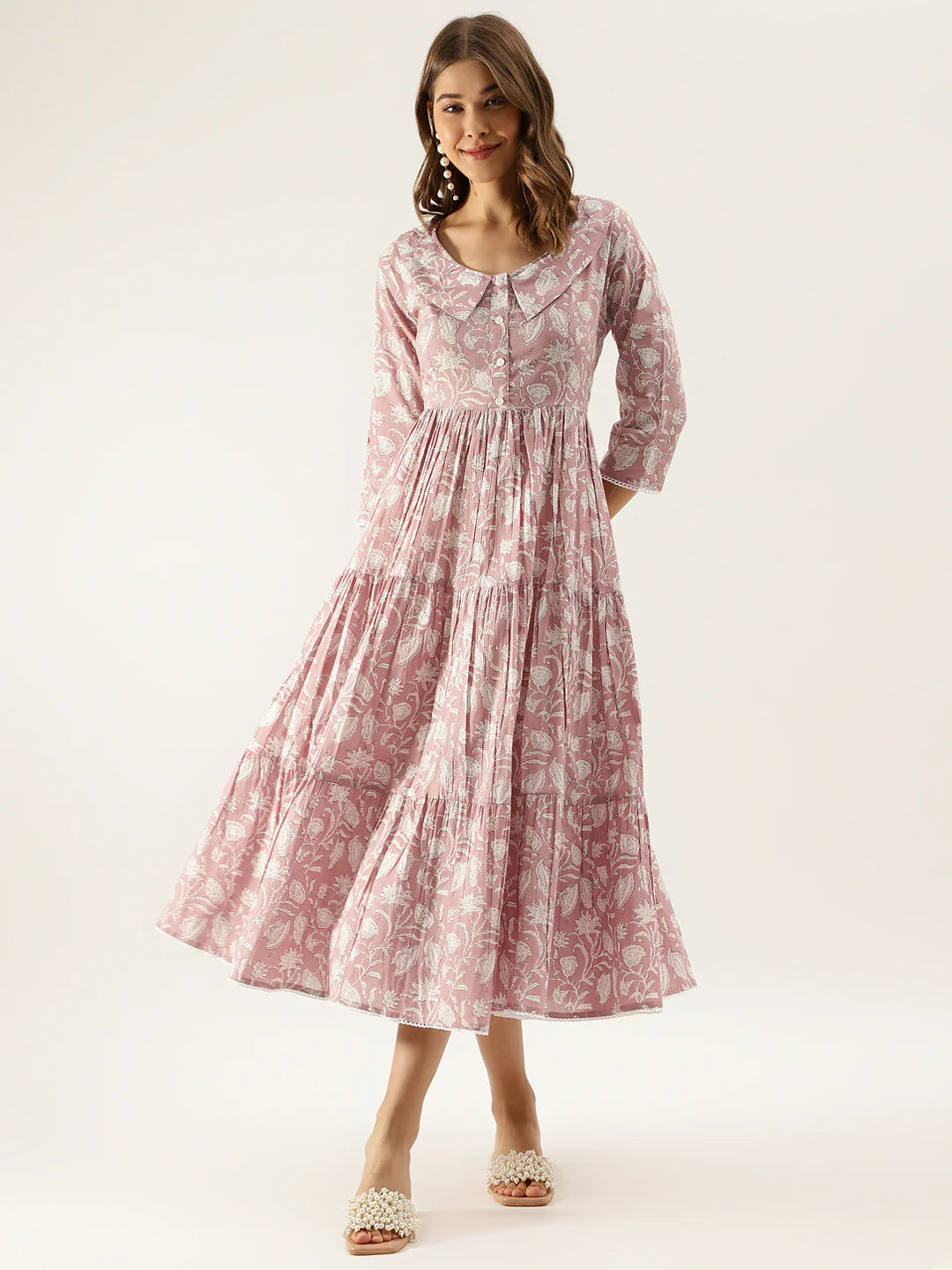 Floral Print Cotton Ethnic Dress