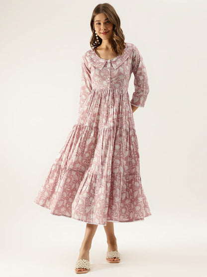 Floral Print Cotton Ethnic Dress