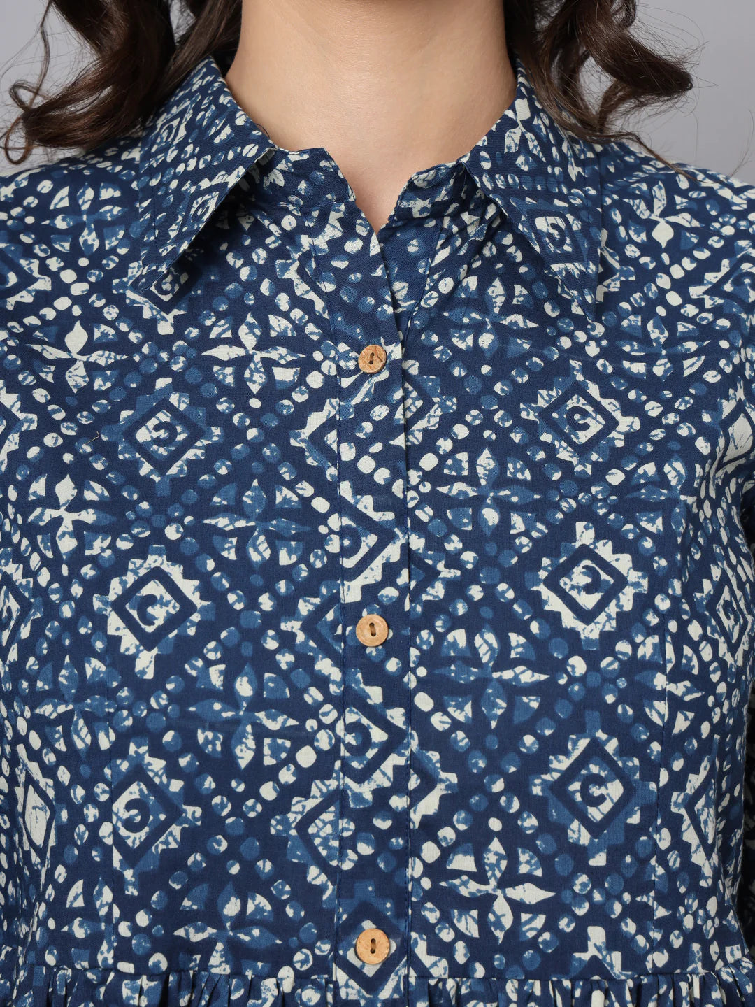 Floral Blue Cotton Mini Dress