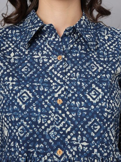 Floral Blue Cotton Mini Dress