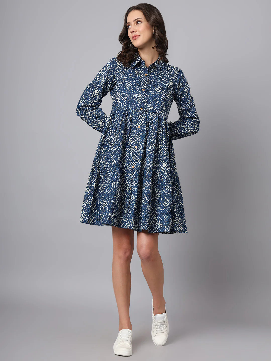 Floral Blue Cotton Mini Dress