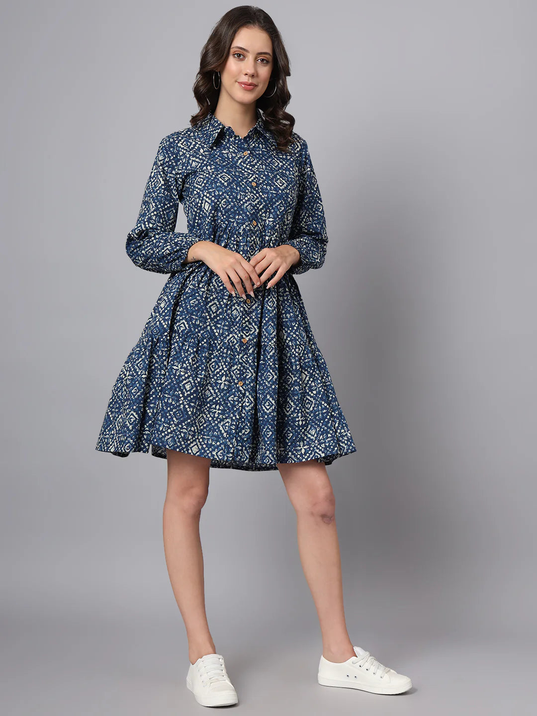 Floral Blue Cotton Mini Dress