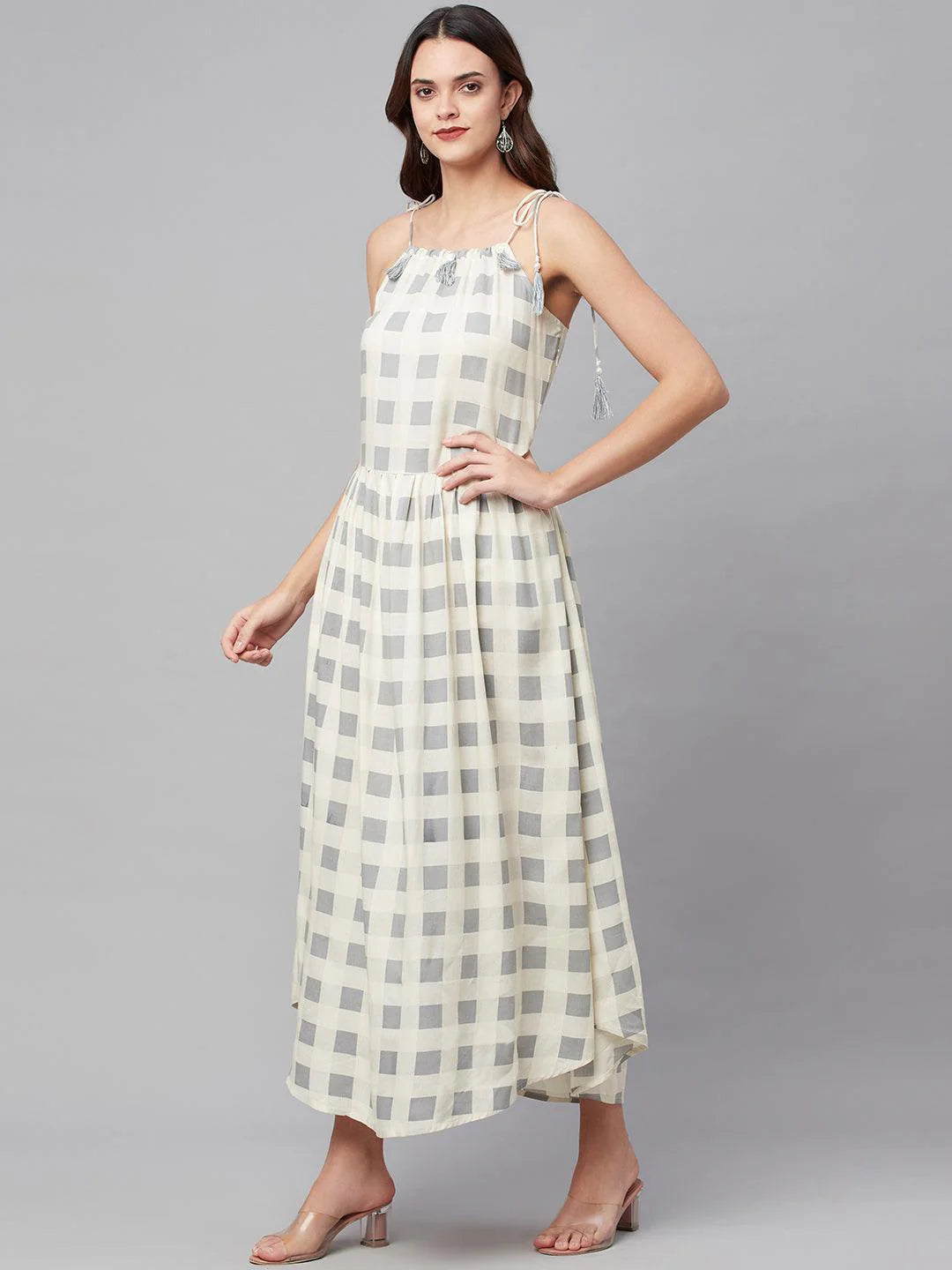 White Rayon Strappy Dress – Lightweight Sleeveless Summer Maxi