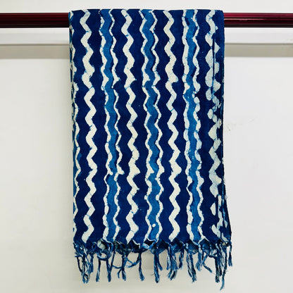 Blue and white patterned scarf