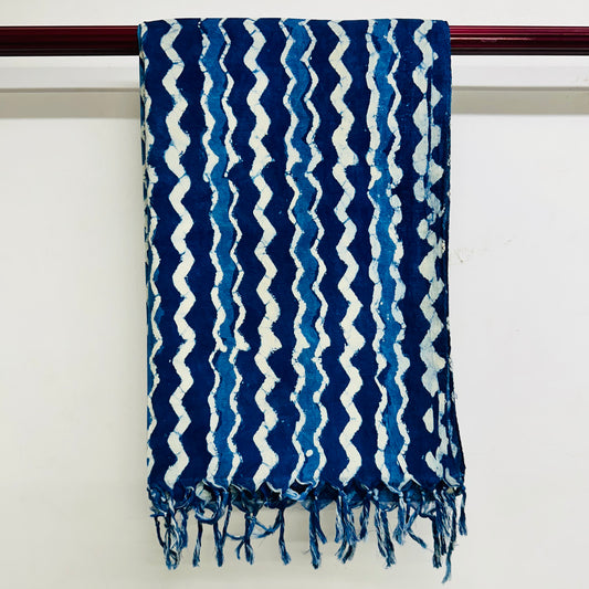 Blue and white patterned scarf