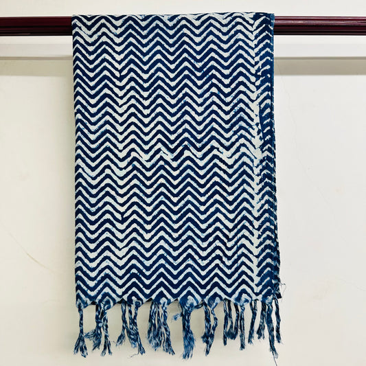 Blue and white chevron patterned scarf