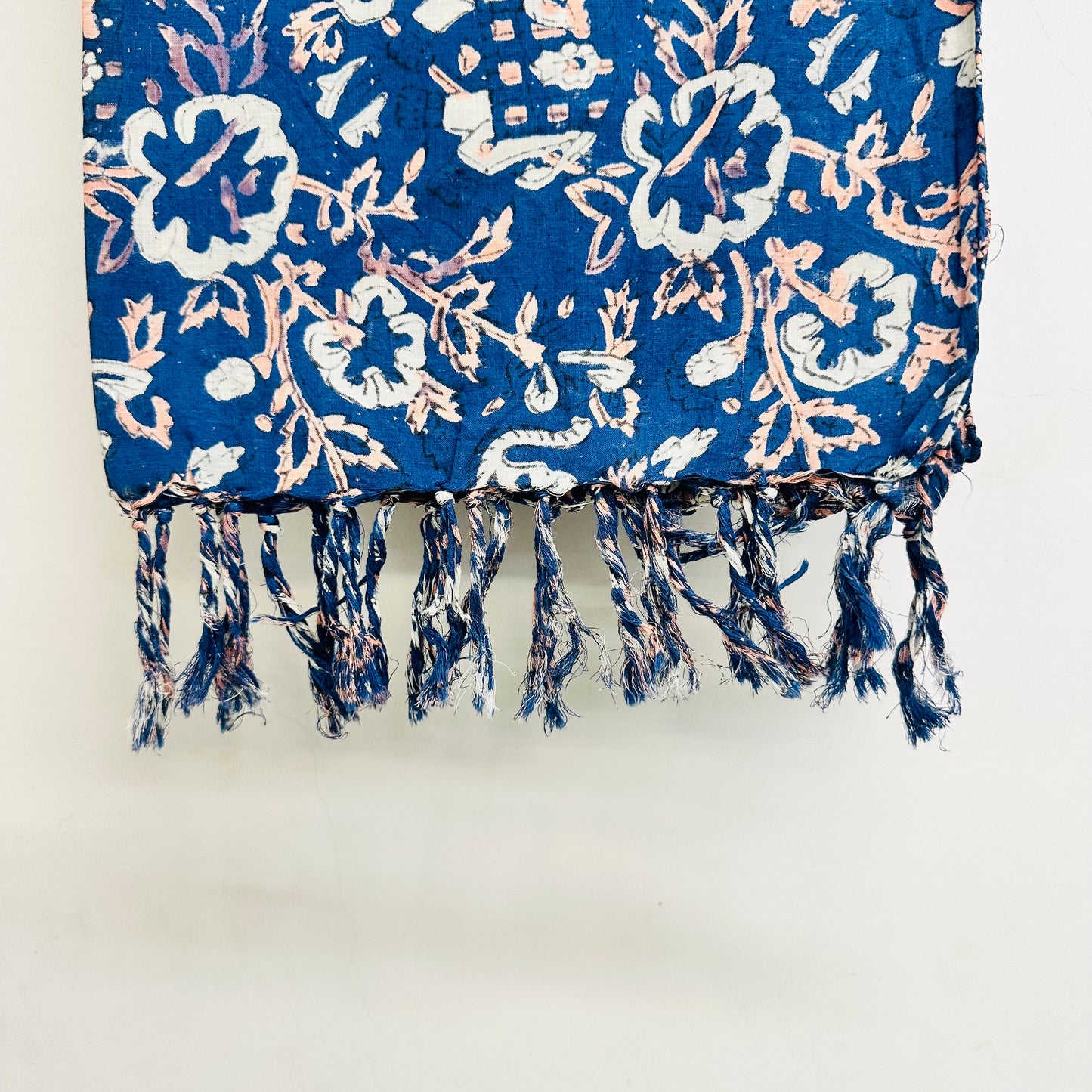 Blue floral patterned Cotton scarf with white accents
