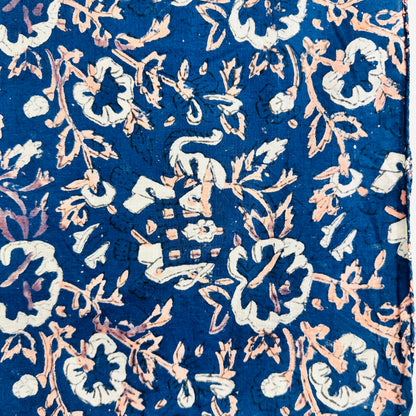 Blue floral patterned Cotton scarf with white accents