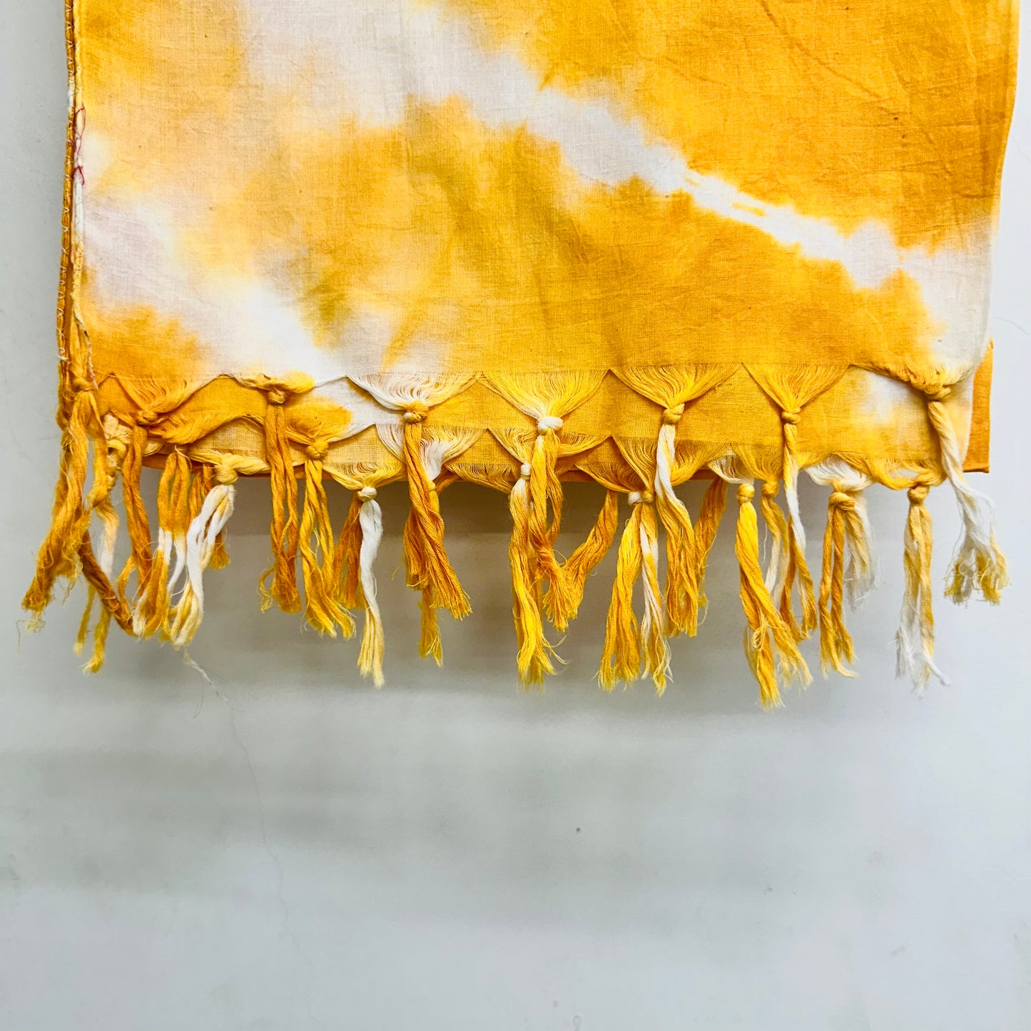 Yellow and white tie-dye Cotton scarf