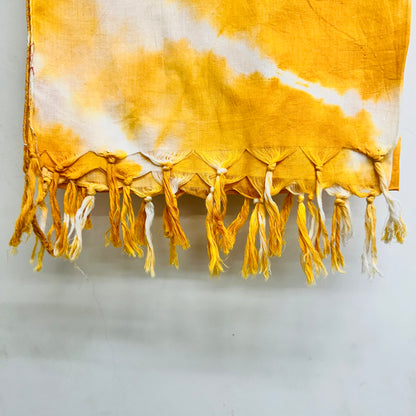 Yellow and white tie-dye Cotton scarf
