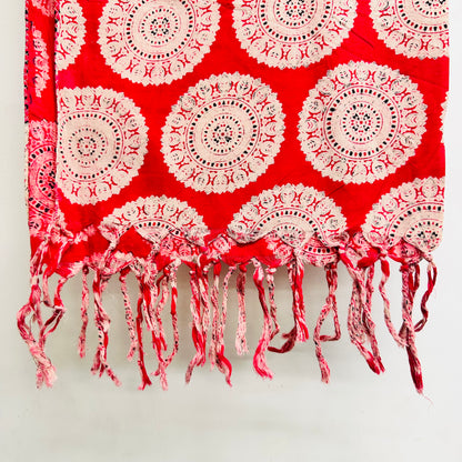 Red Cotton scarf with white circular patterns