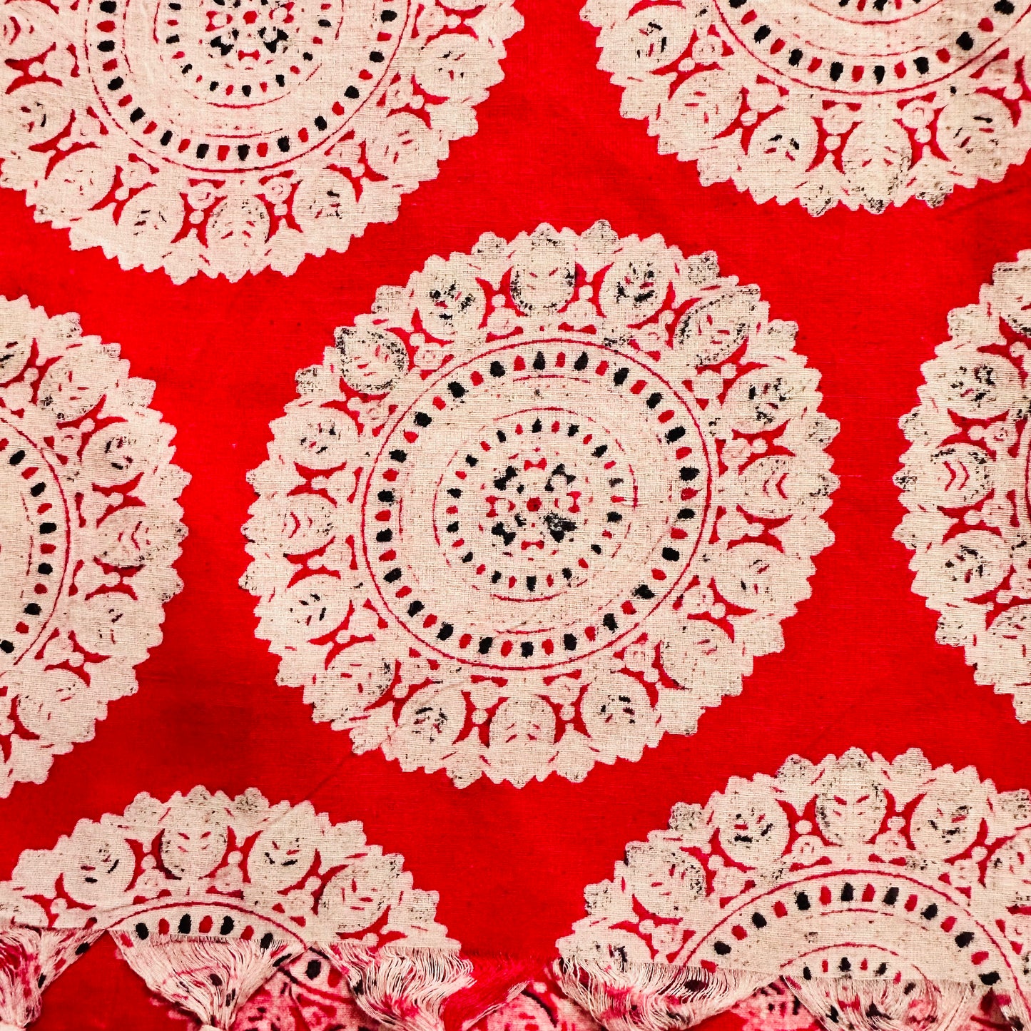 Red Cotton scarf with white circular patterns