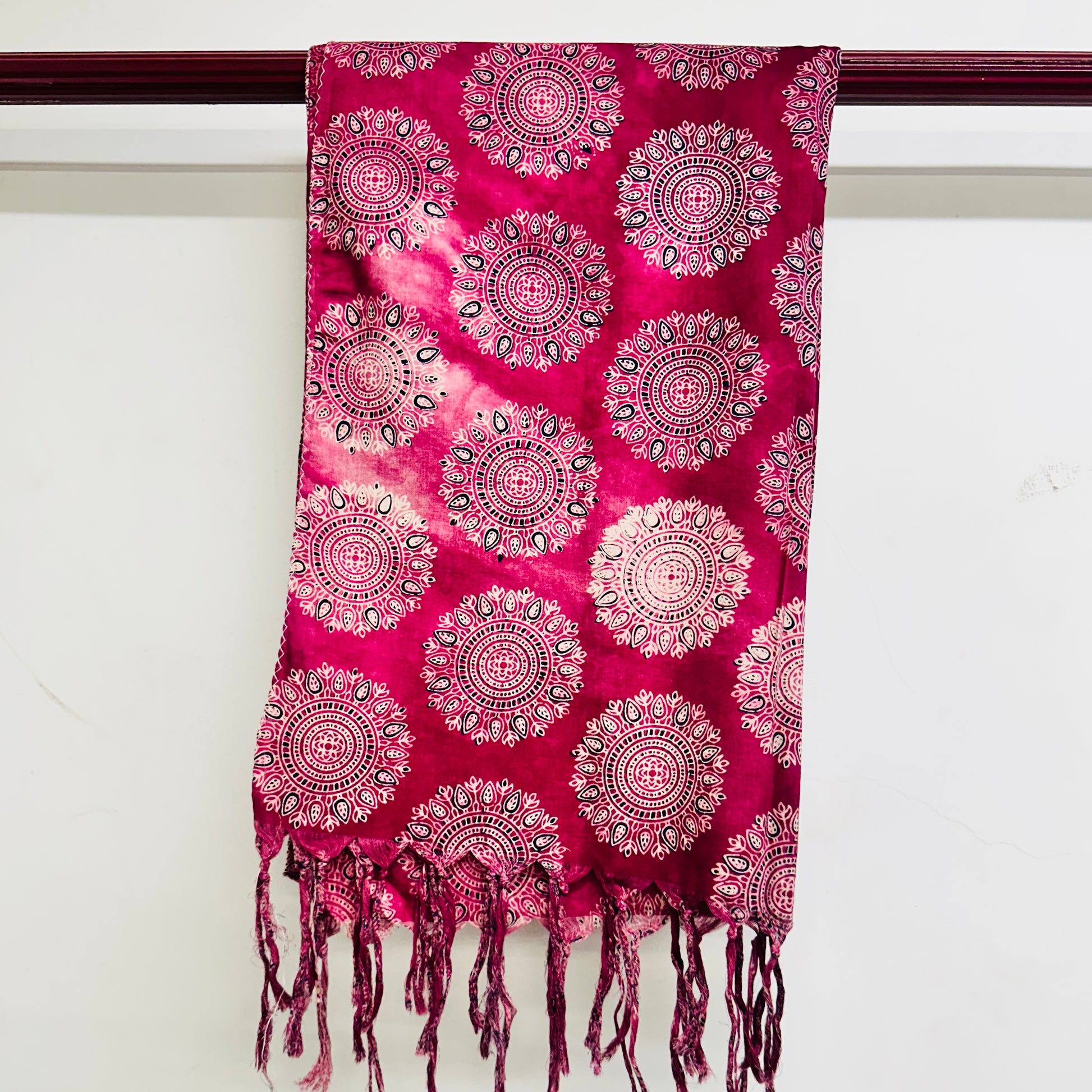 Pink scarf with mandala patterns