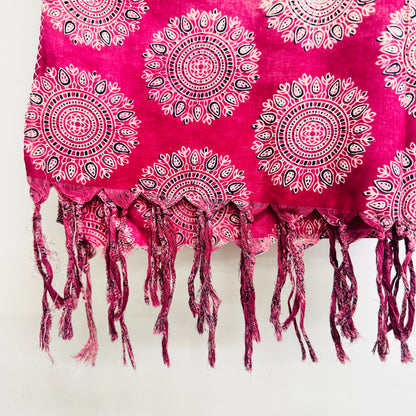 Pink Cotton scarf with mandala patterns