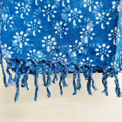 Blue floral patterned Cotton scarf with white flowers