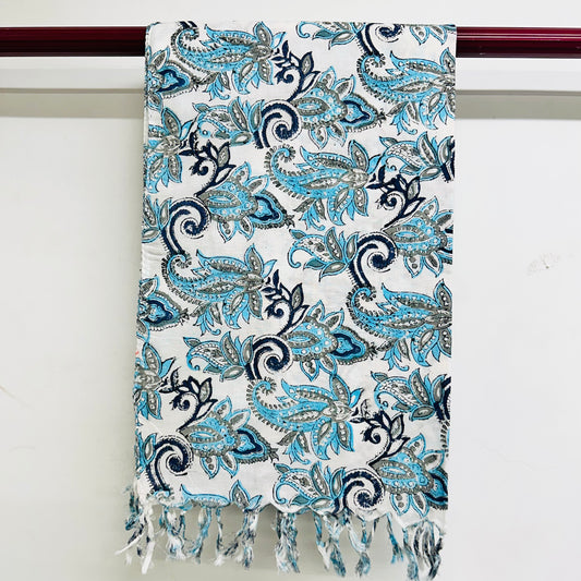 Paisley patterned scarf with blue and black design