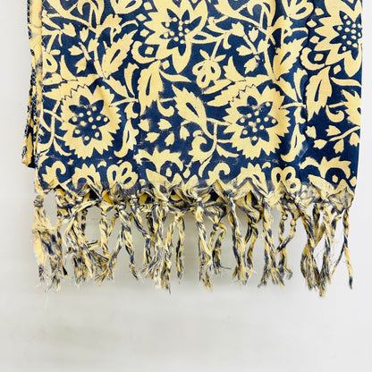 Navy blue and yellow floral patterned Cotton scarf