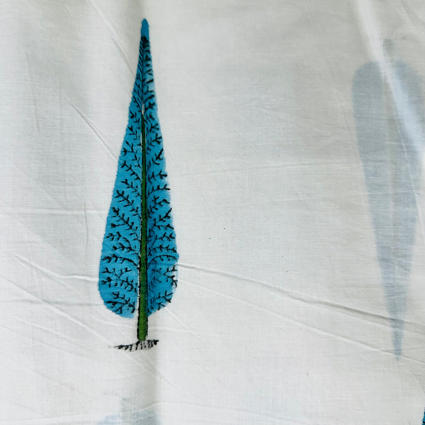 White Cotton scarf with blue leaf patterns