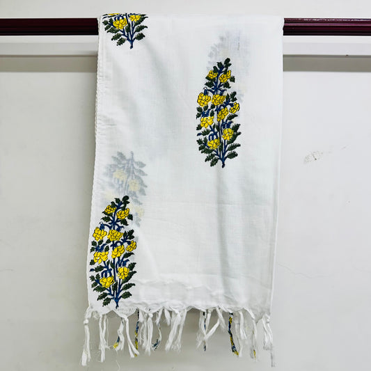 White scarf with yellow floral print