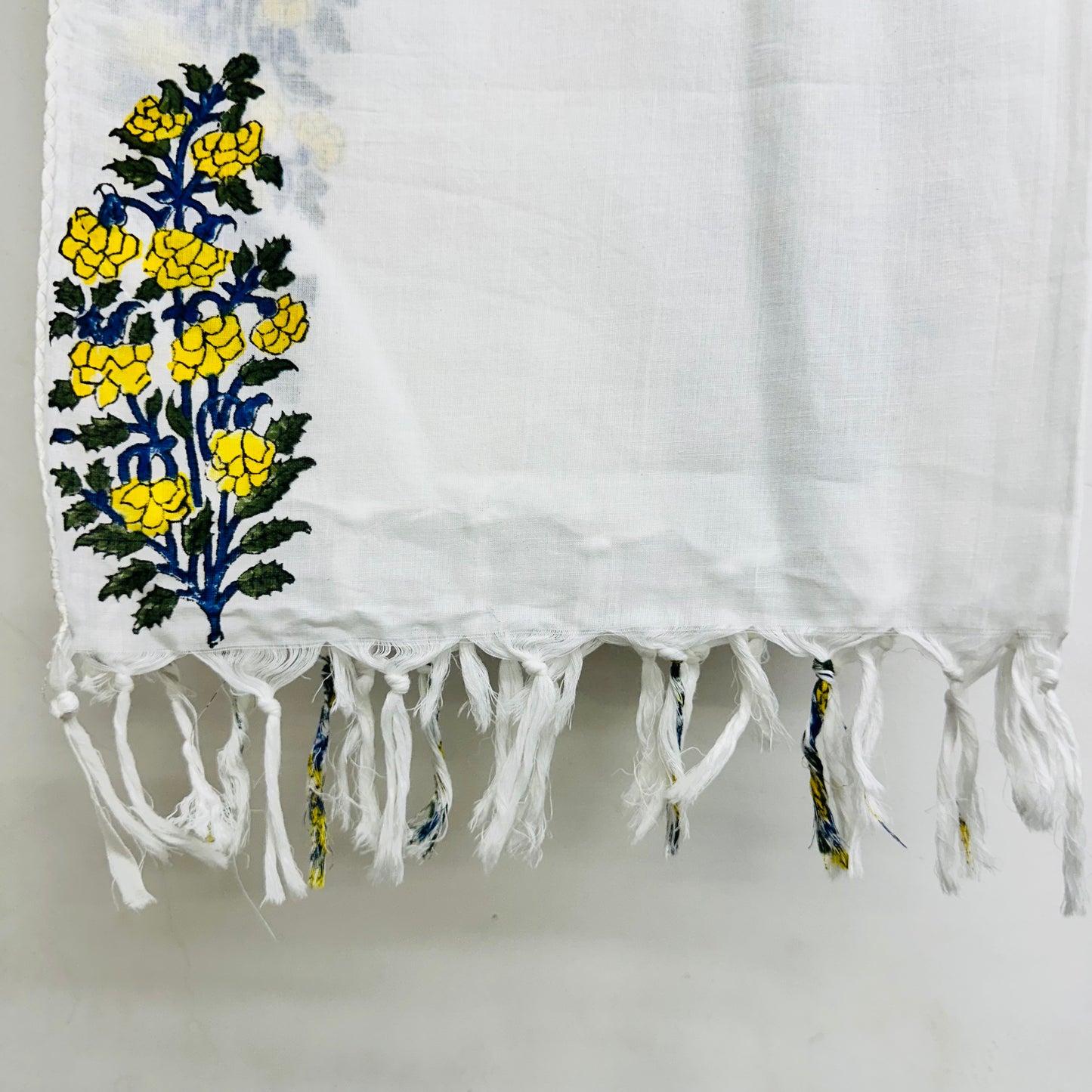 White Cotton scarf with yellow floral print
