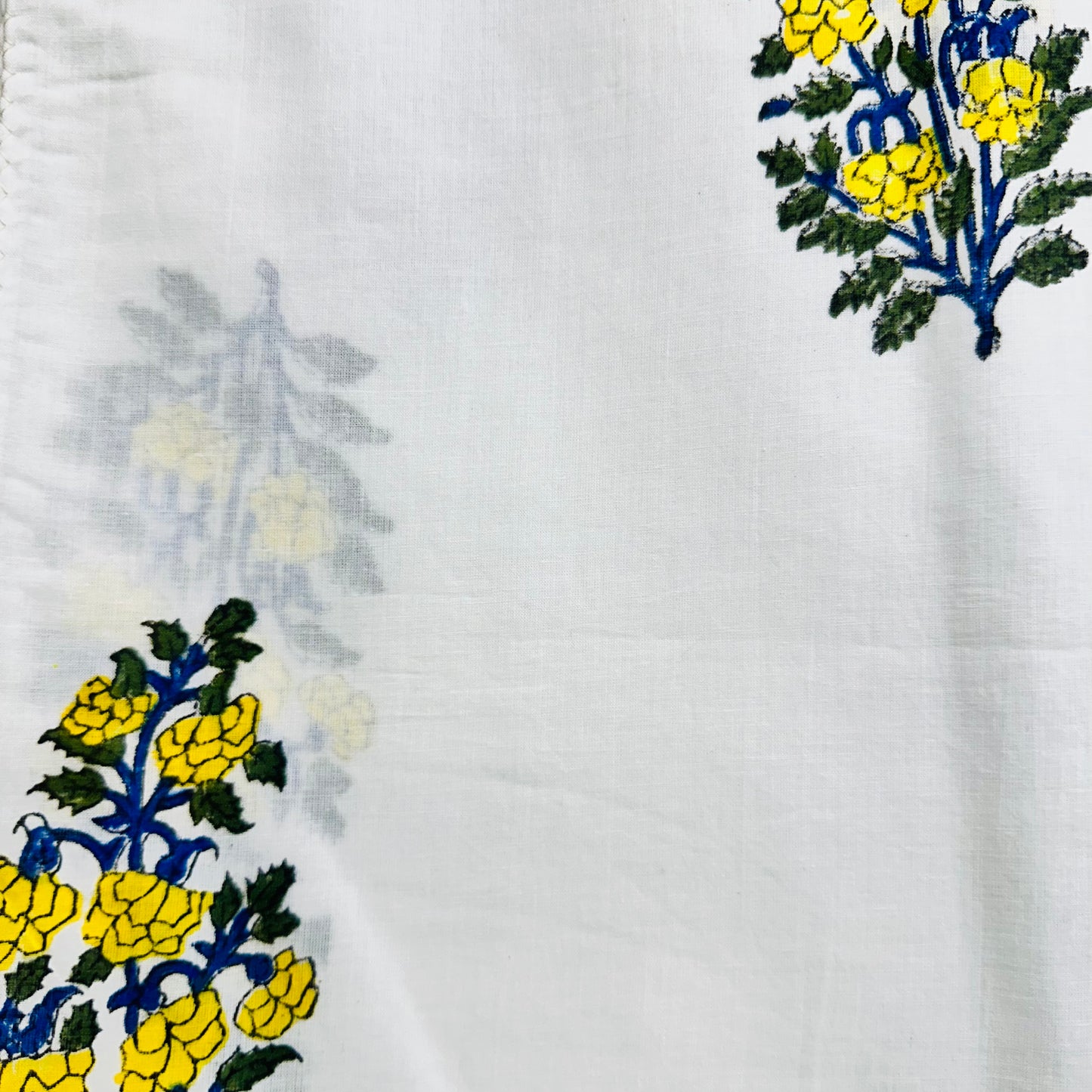 White Cotton scarf with yellow floral print