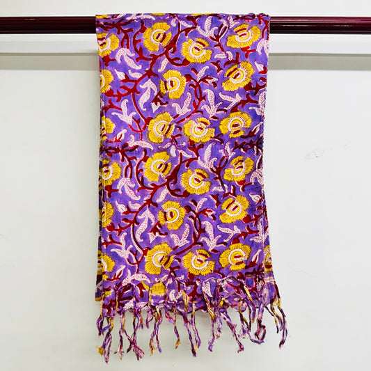 Purple floral patterned scarf with yellow flowers
