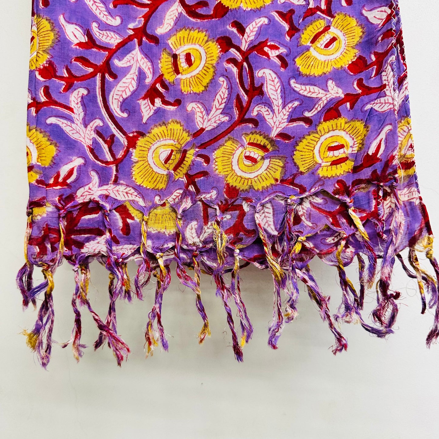 Purple floral patterned Cotton scarf with yellow flowers