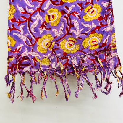 Purple floral patterned Cotton scarf with yellow flowers