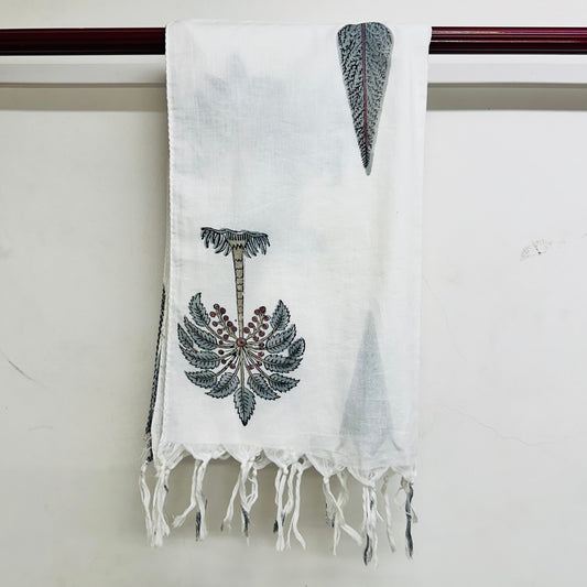 White scarf with black tree Print