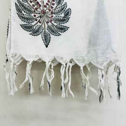 White Cotton scarf with black tree Print