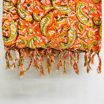 Colorful patterned Cotton scarf with green and orange design