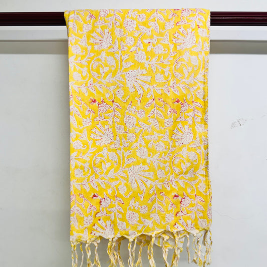 Yellow floral patterned scarf with white flowers