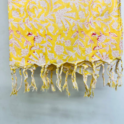 Yellow floral patterned Cotton scarf with white flowers